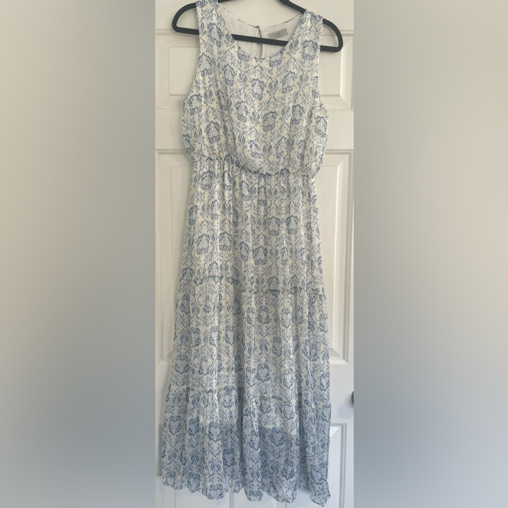 Made in Italy Silk Blend Blue and White Maxi Dress